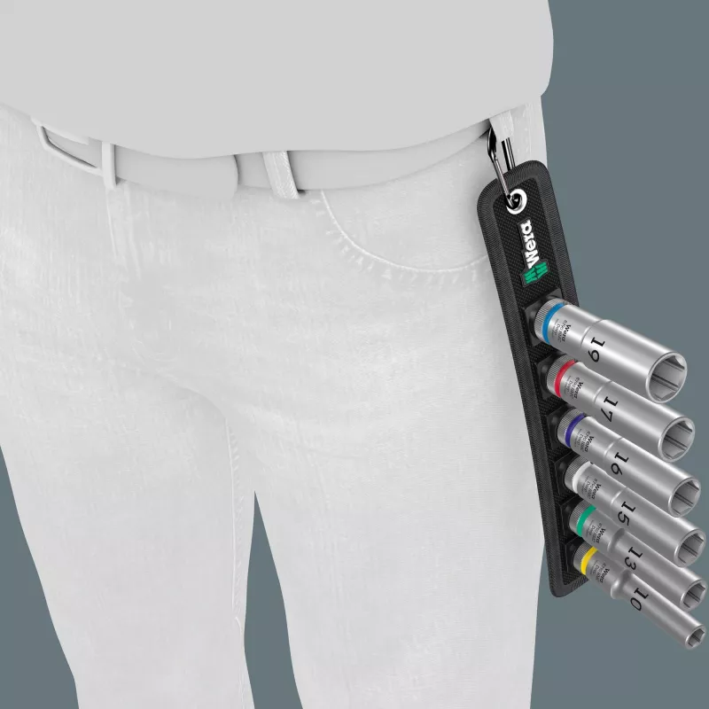 Veržliarakčių lizdų rinkinys Wera 05004565001 1/2 inch ilgi lizdai su tekstiliniu diržu