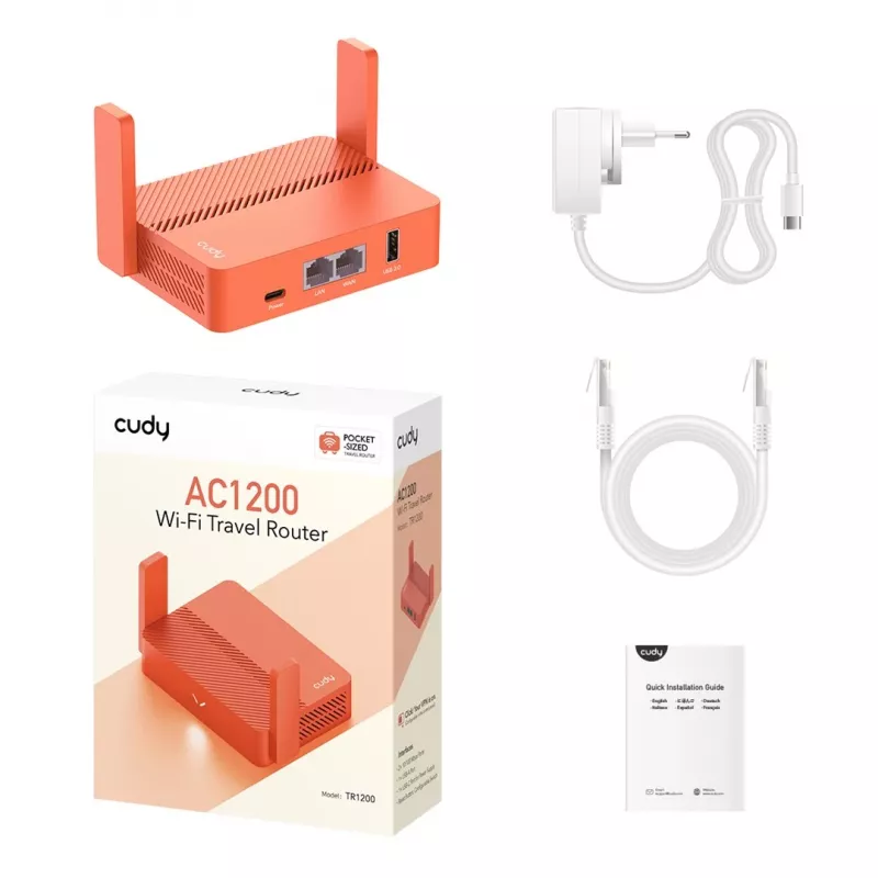 Nešiojamas maršrutizatorius Cudy AC1200 (TR1200) — Oranžinis, AC maitinimas, 1x RJ-45 LAN/WAN, USB 2.0