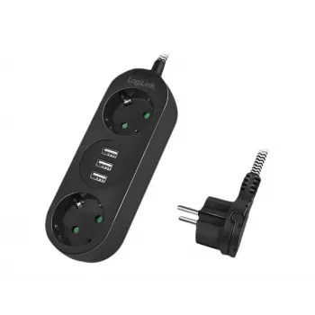Prailginimo laidas LogiLink LPS262U 1,5 m 2 AC lizdai vidaus patalpoms juodas