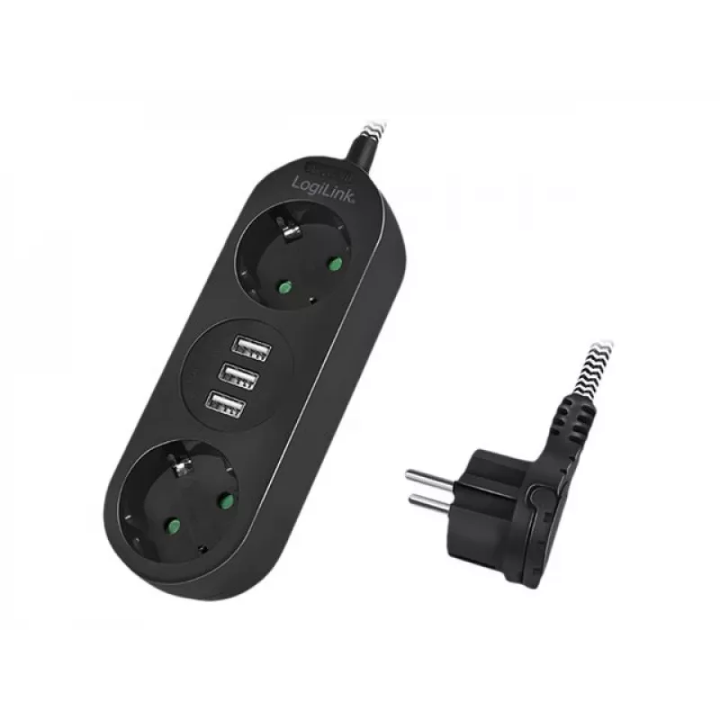 Prailginimo laidas LogiLink LPS262U 1,5 m 2 AC lizdai vidaus patalpoms juodas