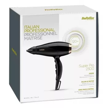Plaukų džiovintuvas BABYLISS Super Pro 2300, 2300 W, AC variklis, 2 greičiai, 3 šilumos lygiai, joninis, šalto oro pūtimas, keraminis, 120 m³/h