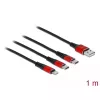 USB įkrovimo laidas DeLOCK 3 in 1 Type-A į Lightning / 2 x USB Type-C 1 m juoda / raudona