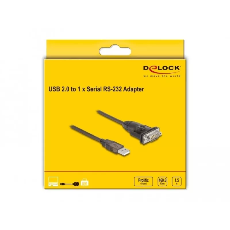 DeLOCK adapteris USB 2.0 Type-A į RS-232 D-Sub 9 kontaktų kištukas 1,5 m