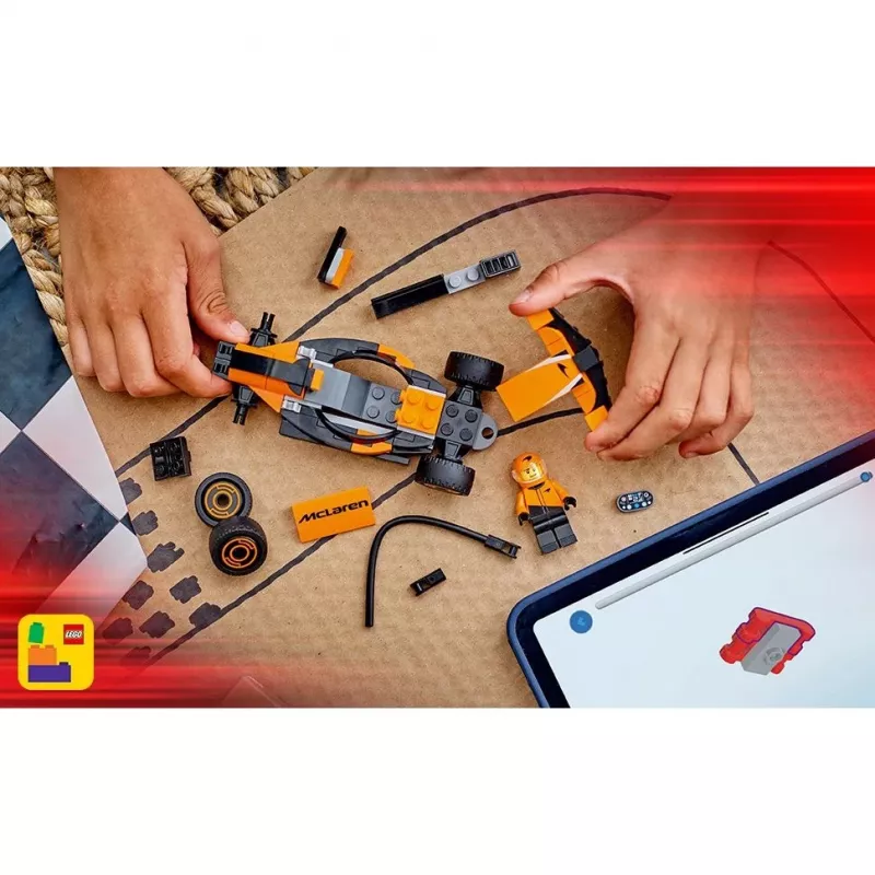 LEGO City F1 lenktynininkas McLaren lenktyninis automobilis 60442 — konstravimo rinkinys, 86 dalys, 1 minifigūrėlė, nuo 6 metų