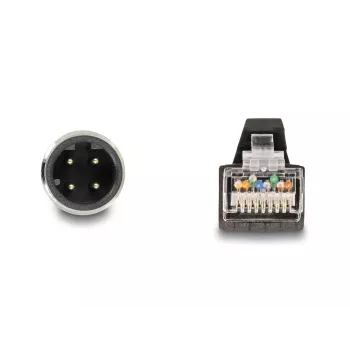 DeLOCK M12 D-koduotas 4 kontaktų kištukas į RJ45 kištuką, PUR (TPU) 5 m tinklo kabelis