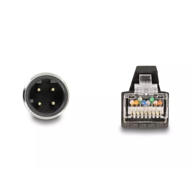 DeLOCK M12 D-koduotas 4 kontaktų kištukas į RJ45 kištuką, PUR (TPU) 5 m tinklo kabelis