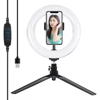 Tripod stovas su 20 cm LED žiedu Puluz PKT3073B vlogams