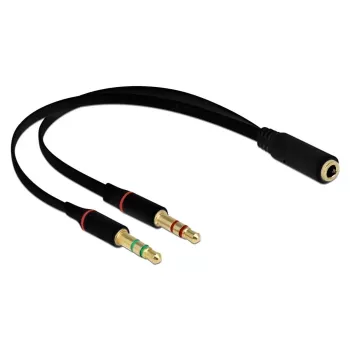 DeLOCK - Headsetadapter - 4-poliger Mini-Stecker (W) bis Stereo Mini-Klinkenstecker (M) - 20 cm - Schwarz