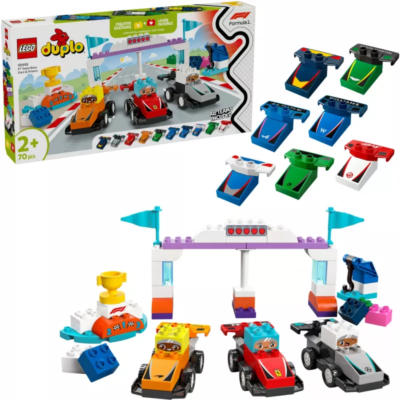 LEGO DUPLO 10445 F1 Team lenktyniniai automobiliai ir vairuotojai