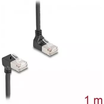 DeLOCK RJ45 Cat.6A 1m juodas tinklo kabelis su kampuotomis jungtimis