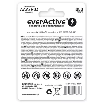 Įkraunama AAA NiMH baterijų baterija everActive EVHRL03-1050 1,2 V – 4 vnt., 1050 mAh