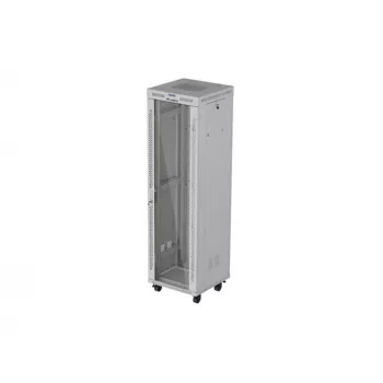 19 colių 42U LANBERG stovimas serverio stovas 600×600 mm pilkas su stiklinėmis durelėmis ir LCD (Flat Pack)