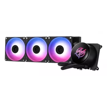MSI MPG CORELIQUID P13 — 120 mm ventiliatoriai, 3 ventiliatorių radiatorius, LGA 1851 palaikymas, juoda