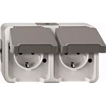 Sieninis kištukinis lizdas Merten MEG2321-8029 CEE 7/3 pilkas, IP44, 250 V, 16 A, 143×57×83 mm