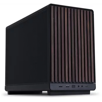 Korpusas Lian Li A3-mATX Micro Tower — Micro-ITX/Micro-ATX, Wood & Black, palaiko ATX/SFX/SFX-L maitinimo šaltinius
