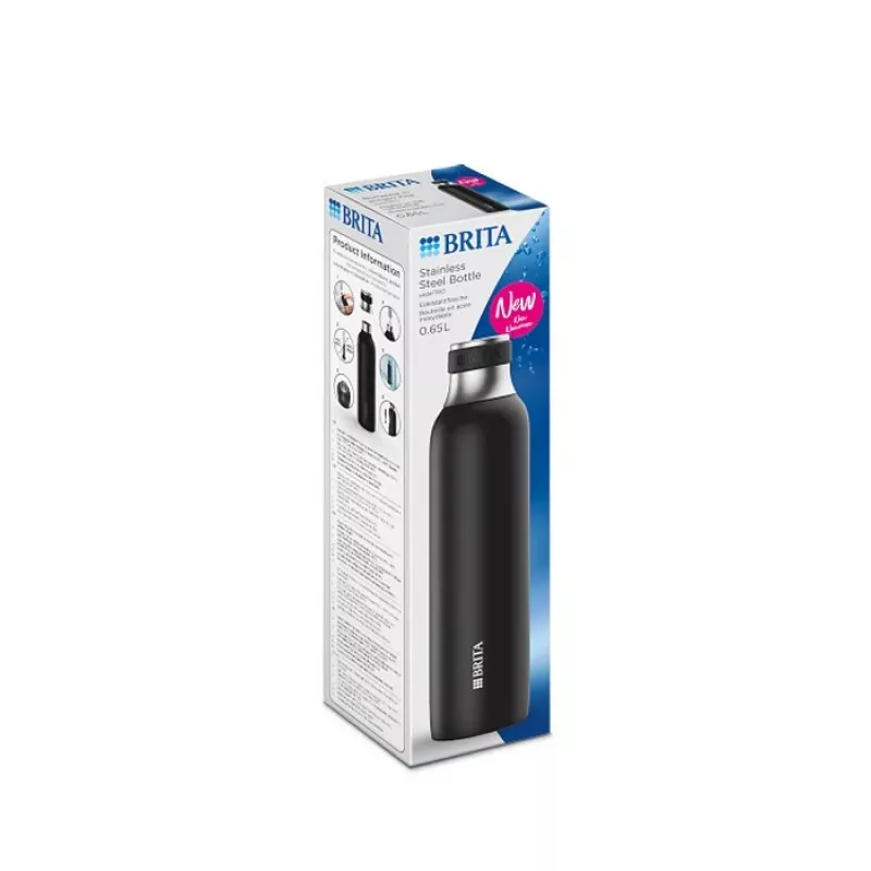 BRITA karbonizavimo butelis 650 ml, nerūdijantis plienas, juodas, tinkamas plauti indaplovėje