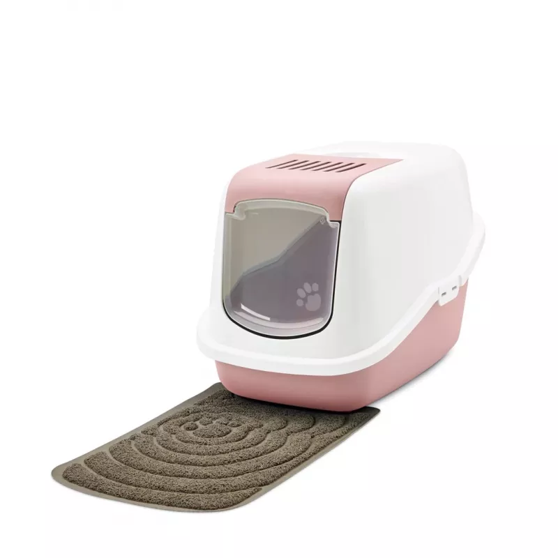 Uždaras katės tualetas Savic Nestor White-Pink, su gaubtu, 56×39×38,5 cm