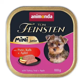 Šlapias šunų ėdalas animonda Vom Feinsten Mini Junior — kalakutiena ir veršiena su obuoliu, 100 g