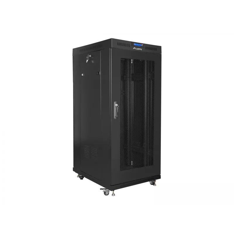 Spintos stovas 19 inch 27U 600x800 mm, perforuotos durelės su LCD ekranu (plokščias paketas)