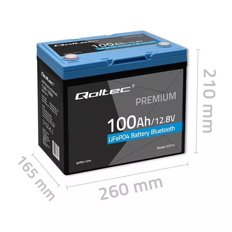 LiFePO4 baterija QOLTEC 12,8V 100Ah su Bluetooth