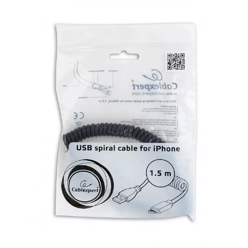 Lightning kabelis Gembird CC-LMAM-1.5M — 1,5 m, Lightning į USB-A, juodas