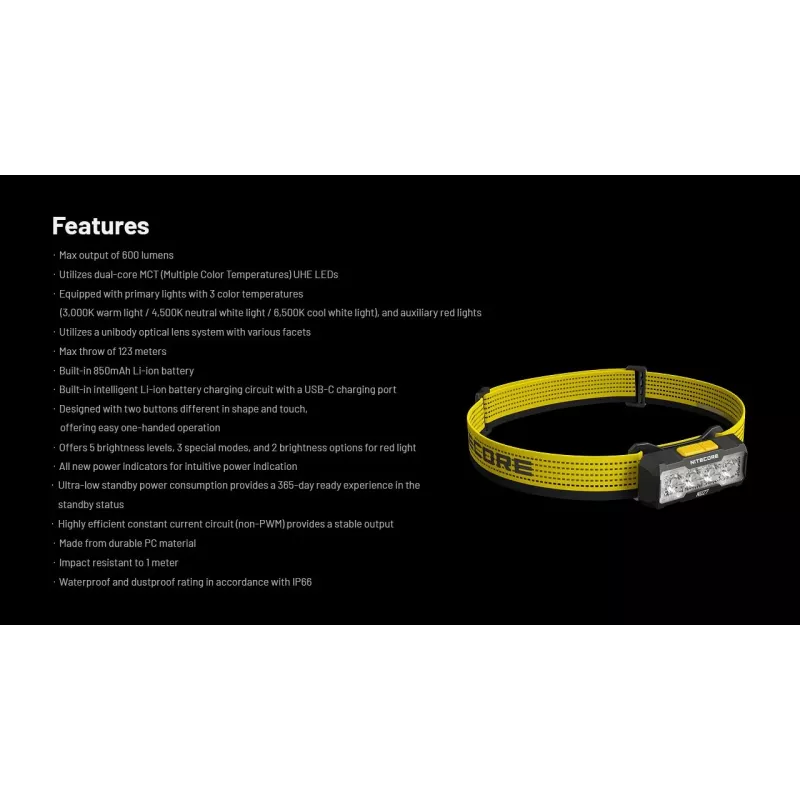 Nitecore NU27 žibintuvėlis juodas/geltonas LED galvos žibintas