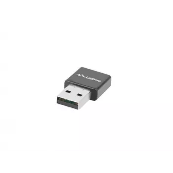 USB belaidžio tinklo adapteris LANBERG NC-0300-WI, 2x vidinės antenos 2 dBi, USB 2.0, iki 300 Mbit/s, juodas