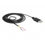 Delock USB 2.0 laidas, A tipo kištukas > 2 atviri laidų galai, 1,5 m, juodas (85664)