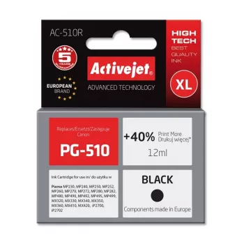 Kasetė ActiveJet AC-510R juoda – suderinama su Canon, pigmentinis rašalas 12 ml, didelės išeigos (XL), vienetinis pakavimas