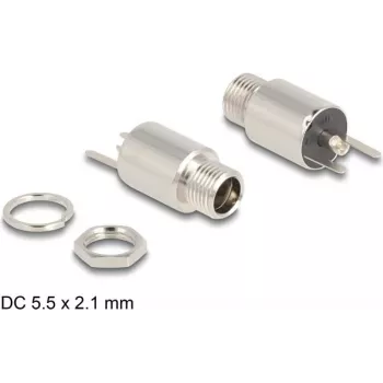 DeLOCK DC jungtis moteriška 5,5 x 2,1 mm skirta litavimui, skirta montuoti į skydelį, 20 V 10 A