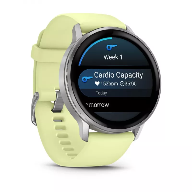 Garmin Venu 4 45 mm 010-03014-02 išmanusis laikrodis, sidabrinės spalvos su citrininiu silikono dirželiu