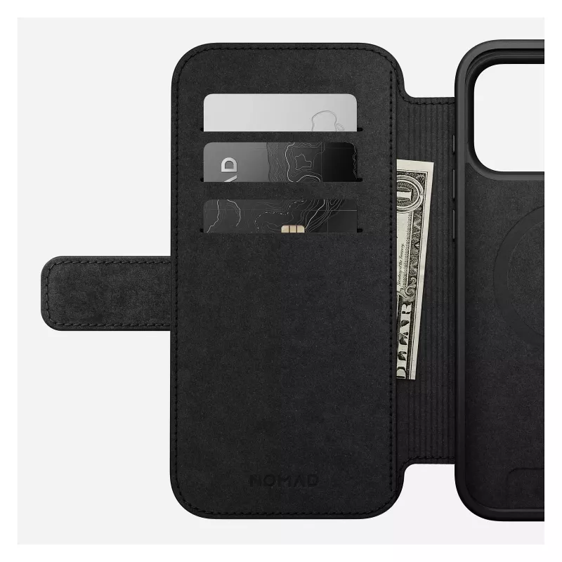 Nomad Modern Leather Folio dėklas iPhone 17 Pro Max – Tan (rudas), tinka iki 17,5 cm (6,9 colio) ekranui, 4 kortelių kišenės