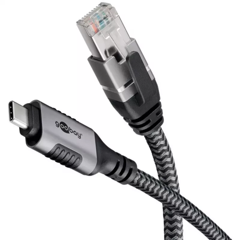Goobay 70755 USB-C į RJ45 Ethernet CAT 6 laidas stabiliai laidinei interneto jungčiai su maršrutizatoriumi/modemiu/tinklo jungikliu / pakeičia USB į RJ45 adapterį / 1 m