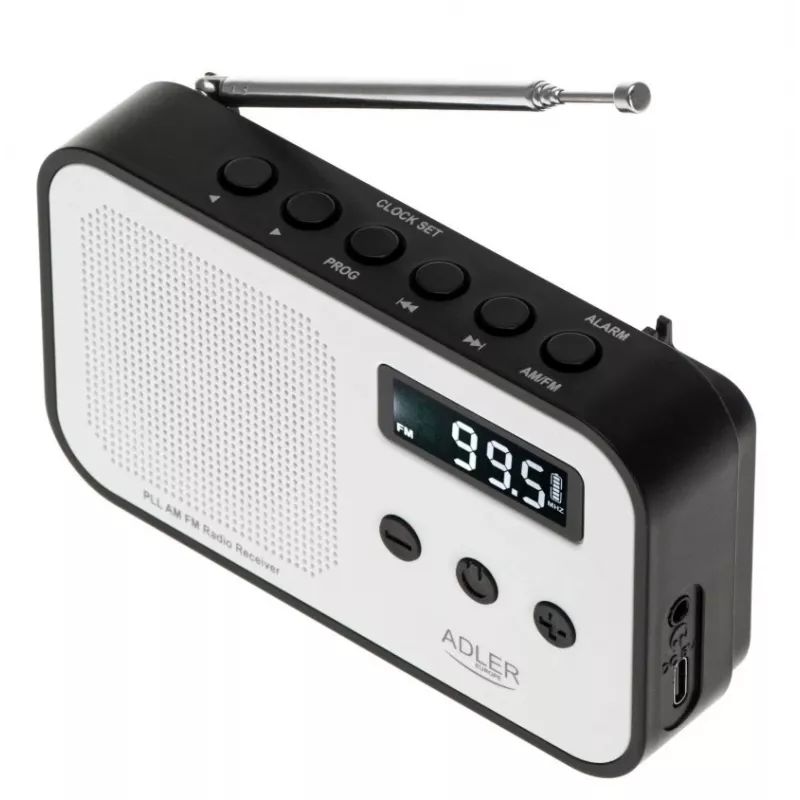 Nešiojamas skaitmeninis radijas Adler AD 1907 – AM/FM, skaitmeninis imtuvas, žadintuvas, USB-C, 600 mAh baterija, LCD, 20 išankstinių stočių, teleskopinė antena