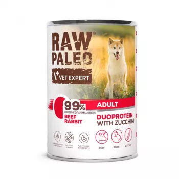 Šlapias šunų ėdalas VETEXPERT RAW PALEO Duoprotein Jautiena & Triušis Suaugusiems 400 g, be grūdų, 82,1 % drėgmės