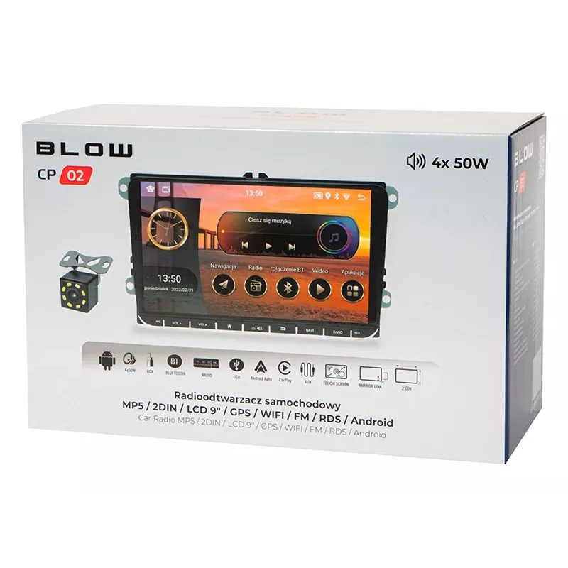 Automagnetola BLOW CP02 2DIN 9 colių liečiamas ekranas Android GPS, dvigubo DIN multimedijos įrenginys
