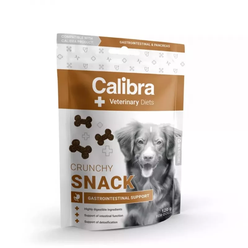 Calibra Veterinary Diets Crunchy Snack Gastrointestinal 120 g — funkcinis skanėstas šunims, be grūdų, žuvies skonio
