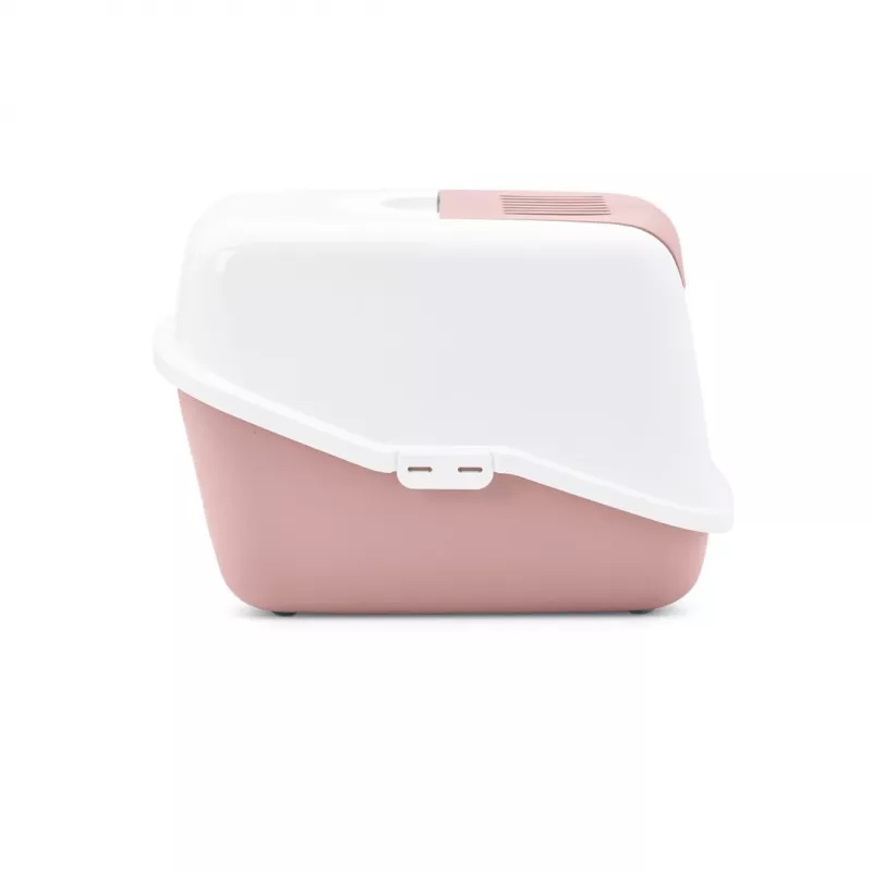 Uždaras katės tualetas Savic Nestor White-Pink, su gaubtu, 56×39×38,5 cm