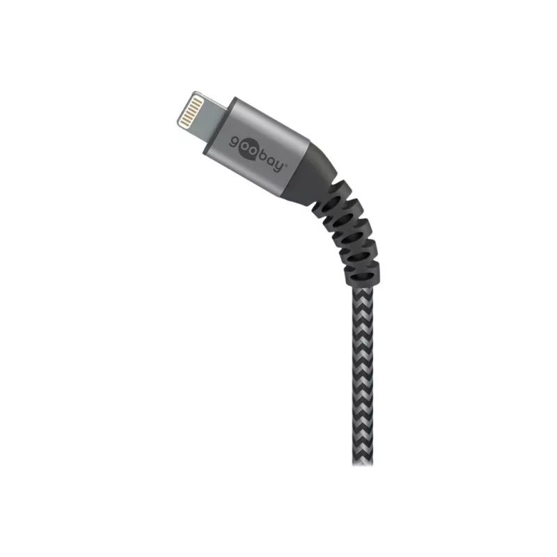 USB-A į Lightning laidas GOOBAY 2 m, tekstilinis apvalkalas, 3,3 mm skersmuo, Space Grey/Silver