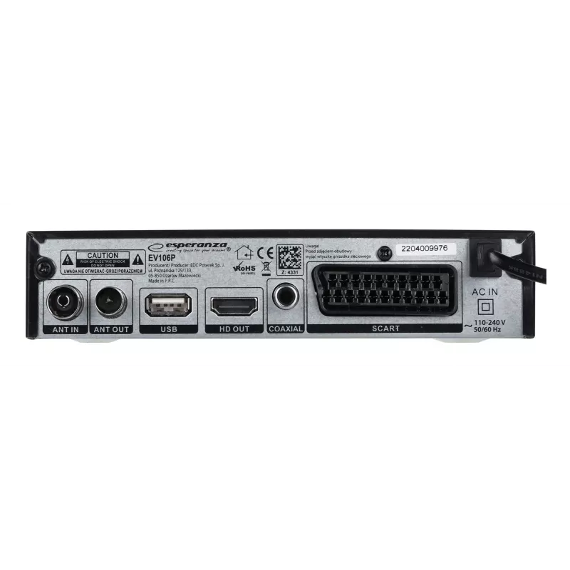 Dekoderis TV DVB-T2 HEVC H.265 HDMI Esperanza EV106P