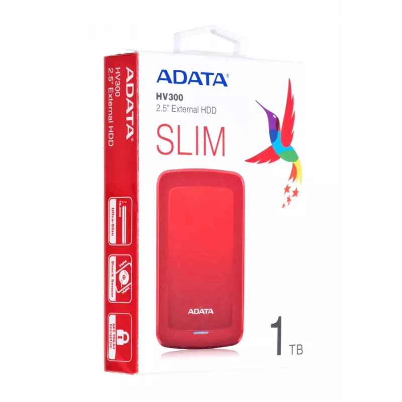 ADATA HV300 išorinis kietasis diskas 1 TB 2,5 colio USB 3.2 Gen 1 raudonas