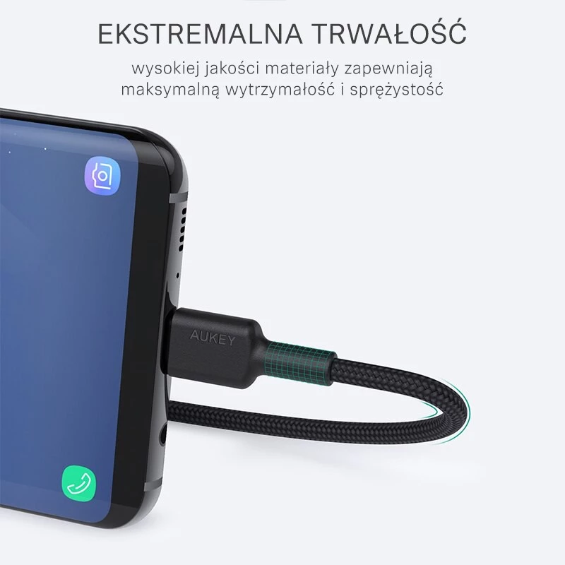 USB-C į USB-A laidas Aukey CB-CA2, nailoninis pintas, Quick Charge 3A, 1 m
