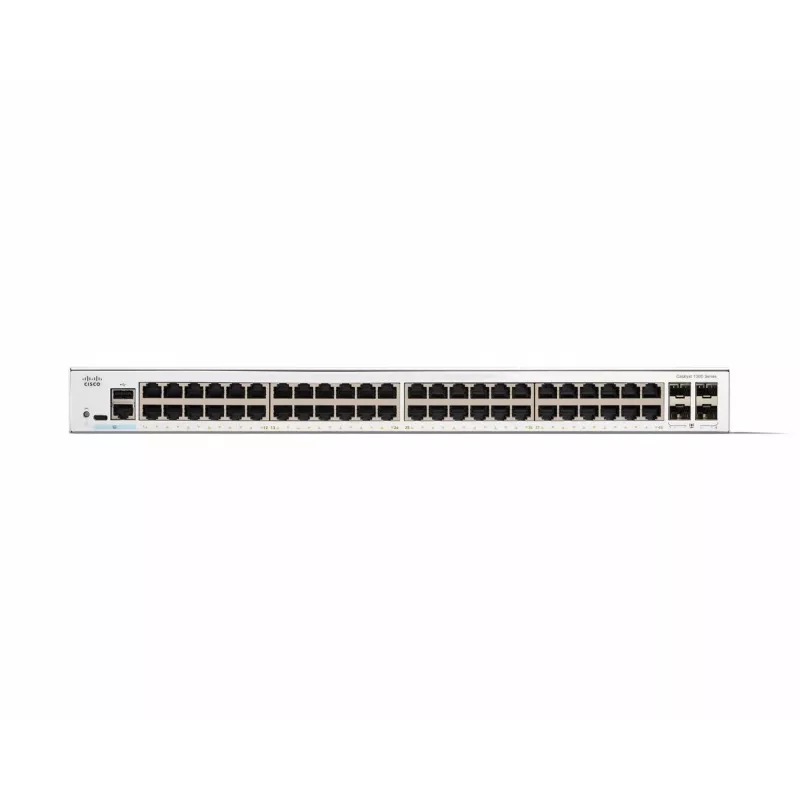 Cisco Catalyst 1300-48T-4G valdomas jungiklis, 48 prievadai GE, 4x1GE SFP, ribota viso gyvenimo apsauga (C1300-48T-4G)