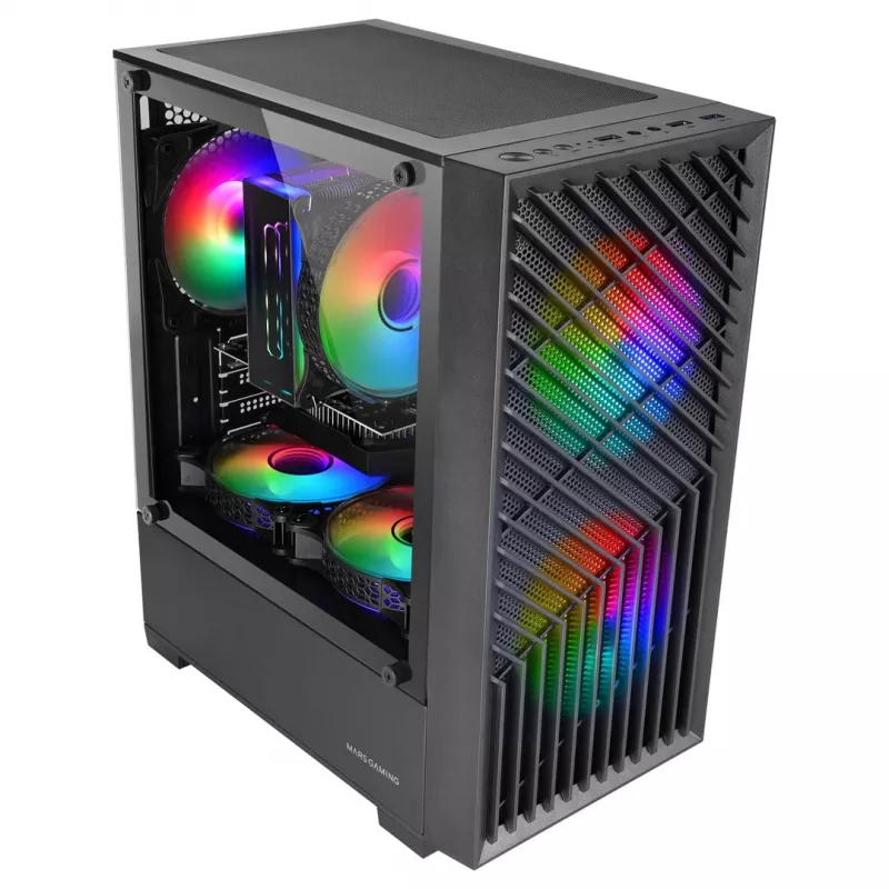 PC korpusas TACENS Mars Gaming MC-VORTEX Mini Tower Mini-ITX/Micro-ATX grūdintas stiklas juodas, 3x120mm, 27,3 cm GPU, 162 mm CPU aušintuvas