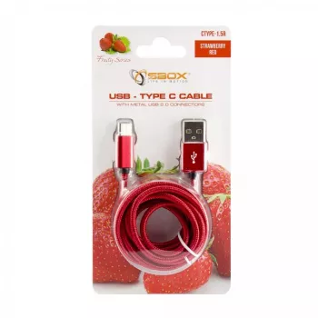 Sbox USB->Type-C M/M 1,5m CTYPE-1.5R Braškė Raudona