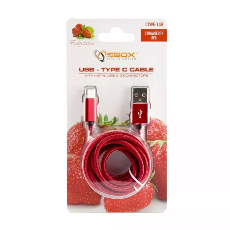 Sbox USB->Type-C M/M 1,5m CTYPE-1.5R Braškė Raudona