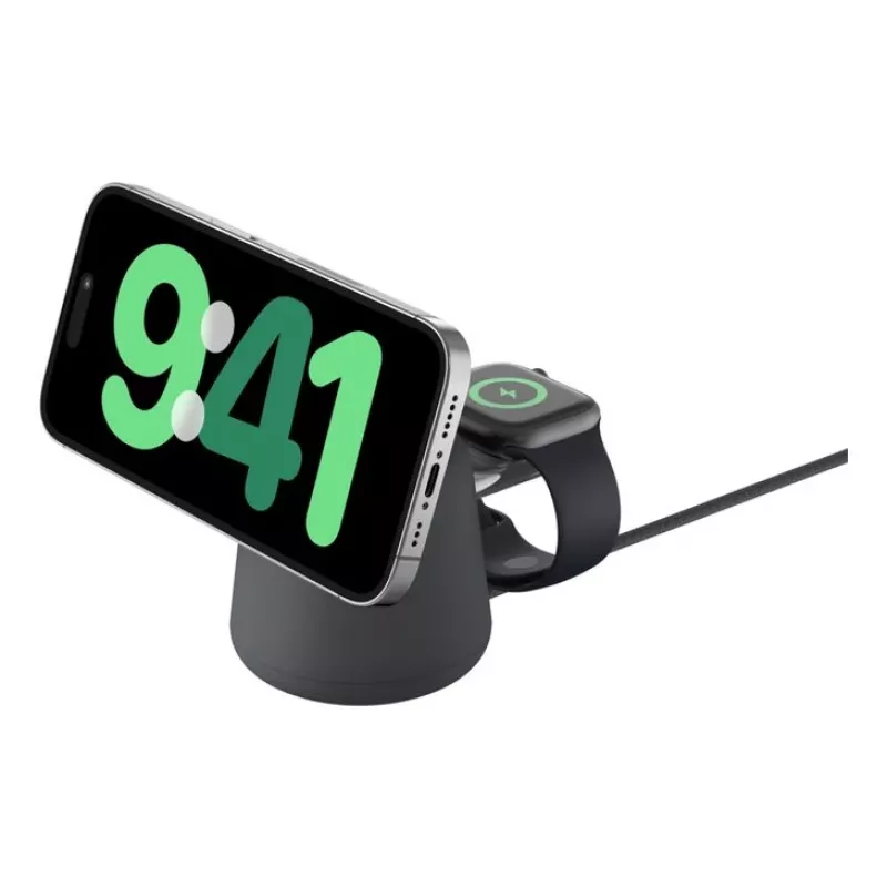 Belaidis įkroviklis Belkin WIZ027VFH36 2‑in‑1 magnetinis Qi2 15W, skirtas iPhone ir Apple Watch