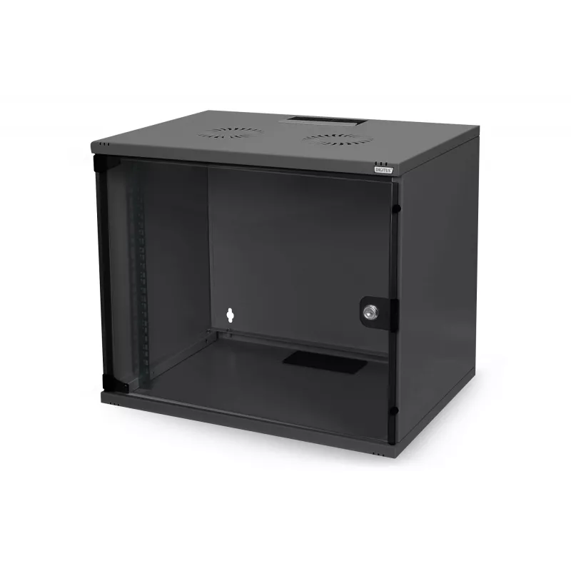 7HE sieninis tinklo spintos rėmas nesurinktas 370x540x400 mm stiklo durimis juodas