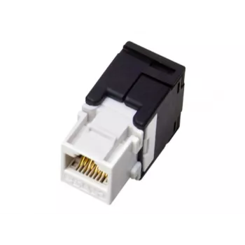 RJ45 kištukinė jungtis Alantec MB001, tiesi moteriška, auksuoti kontaktai, AWG 22/24, 568 A, termoplastikas, juoda/balta