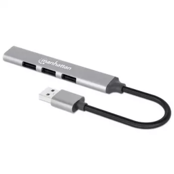 Manhattan USB-A 4 prievadų šakotuvas, 4x USB-A prievadai (1x 5 Gbps USB 3.2 Gen1, 3 x 480 Mbps USB 2.0), maitinamas per USB, aliuminis